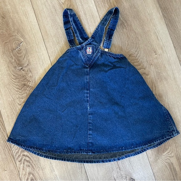 OshKosh Girls Vintage Skirtall Overall Denim Blue Nautical Logo 5T - Picture 2 of 8